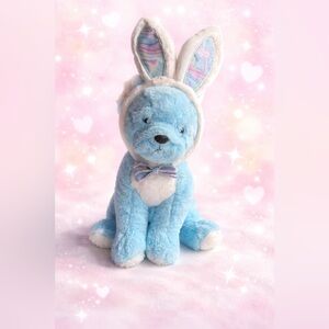 Blue Plush Frenchie with Bunny Ears Headband